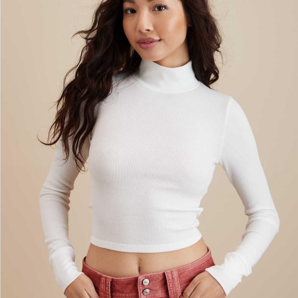 American Eagle Mock Neck Long Sleeve T- Shirt Heather Grey Size large STRETCH